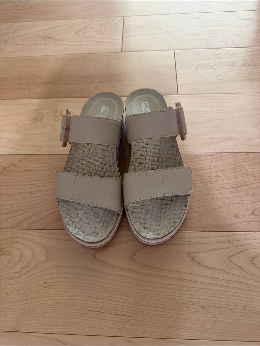 Beige Slide Sandals with Adjustable Buckle